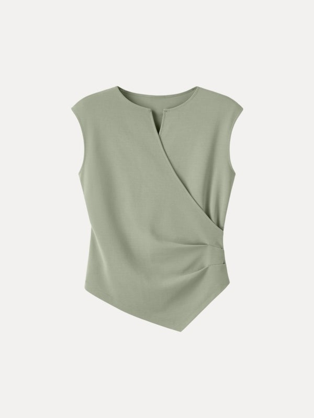 OGL Ponte Surplice Wide Shoulder Tucked Angled Tank Top In Laurel Green